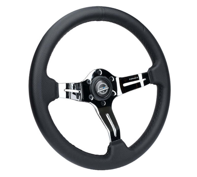 NRG Light Weight Gaming Steering Wheel - Splitz Chrome Silver Spokes Perforated Leather