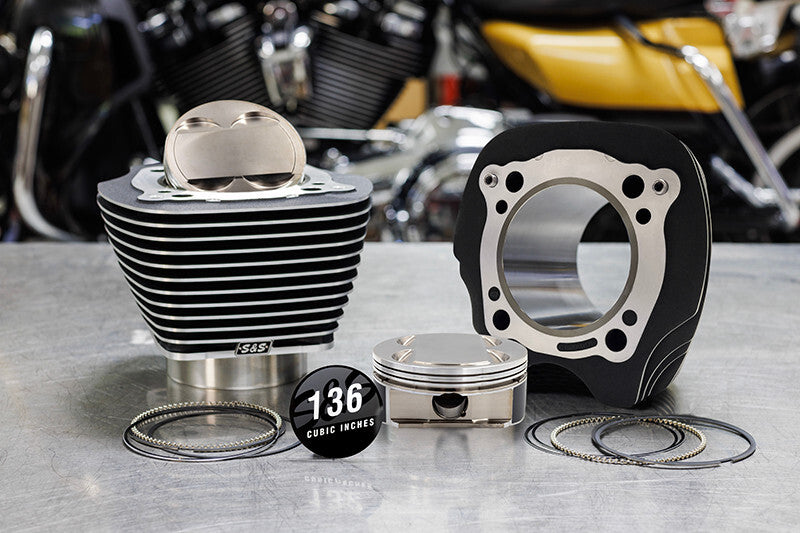 S&S Cycle 2017+ M8 Models 132in/136in Big Bore Cylinder Kit +8.5cc Dome (Blk w/ Fins) - 4.320in Bore