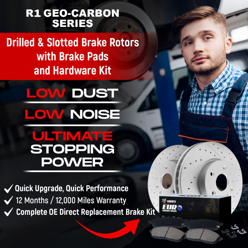 R1 17-20 Jaguar XE Front & Rear Drill/Slot Carbon Coated Rotor Set w/Euro Ceramic Pads
