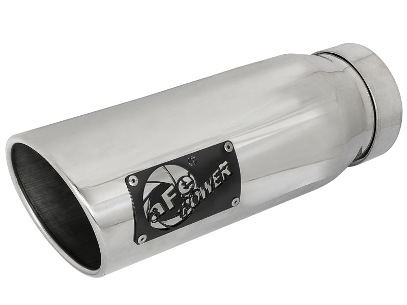 aFe MACH Force-Xp 304 SS Clamp-on Exhaust Tip Polished Left Side 4 IN Inlet x 5 IN Outlet x 12 IN L