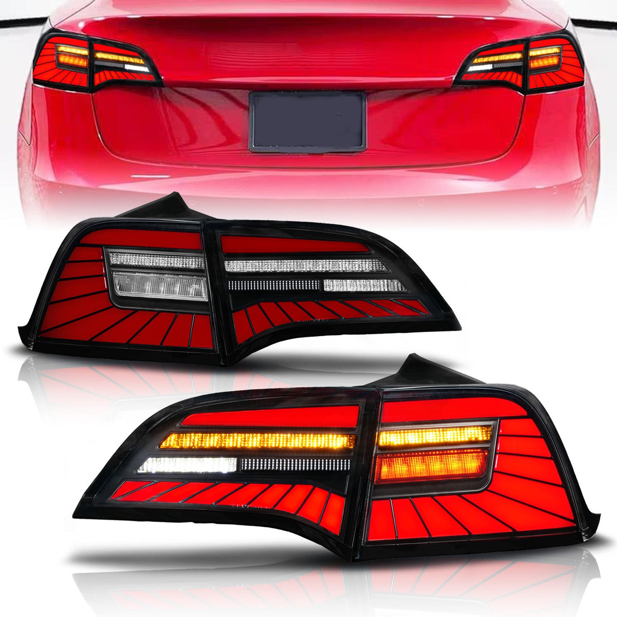 ANZO 17-23 Tesla Model 3 / 20-25 Model Y Full LED Tail Lights Initiation/SeqSig Black - Pair