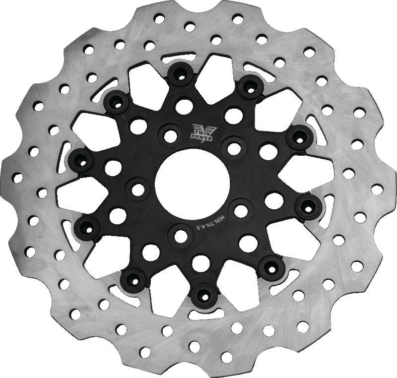 Twin Power 84-17 Big Twin Exc 08-17 FLH FLT Rear 11.5 Scalloped Floating Rotor Black Mesh