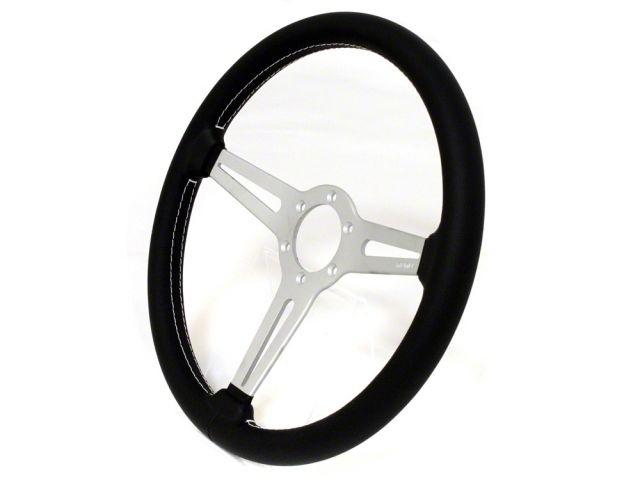 Momo Retro Steering Wheel 360 mm - 4 Black Leather/Wht Stitch/Brshd Spokes
