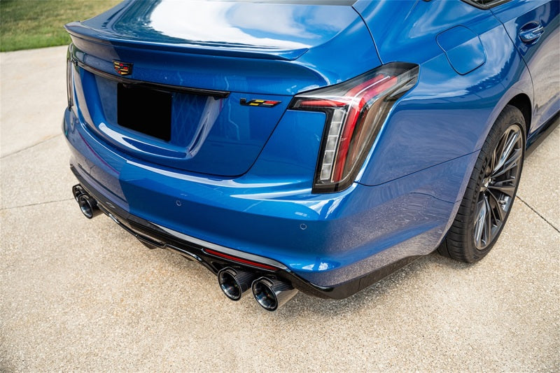 Corsa 2022-25 Caddy CT5 V Blackwing 3in. Cat-Back w/ Act. Exh. - Dbl X-Pipe - Twin 4.5in. BlkCF Tips