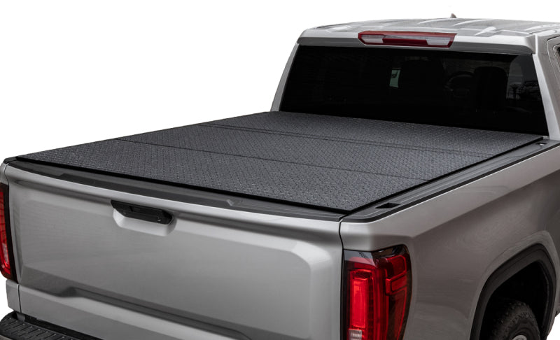 Access 2019+ Chevy/GMC 1500 5ft 8in Bed LOMAX Tri-Fold Cover - Urethane Diamond Plate