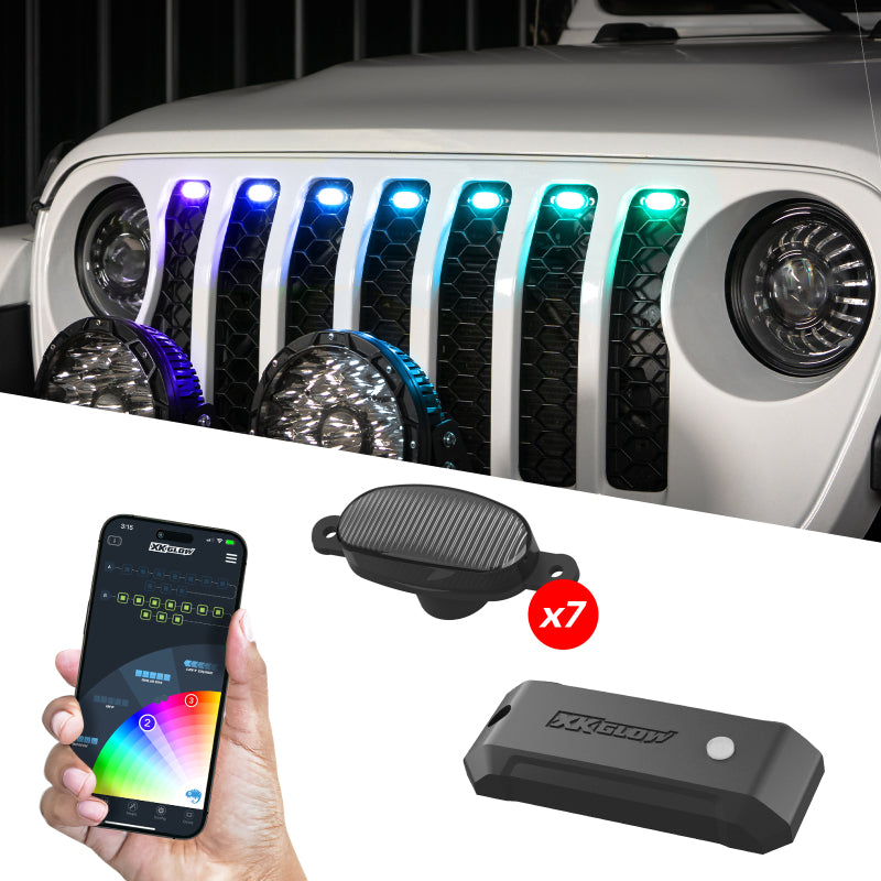 XK Glow XKmax Pre-Runner Style RGBW LED Grill Pods - 7pc