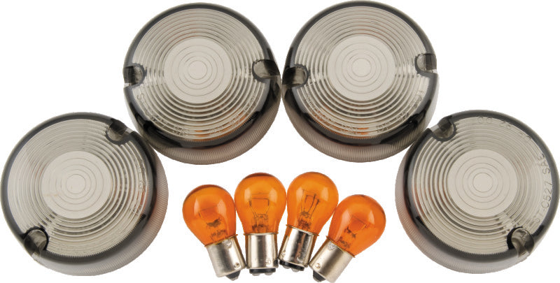 Bikers Choice 86-99 FXST 86-01 FXD FXR XL Smoked Turn Signal Lens/Amber Bulb Kit Repl H-D 69306-02