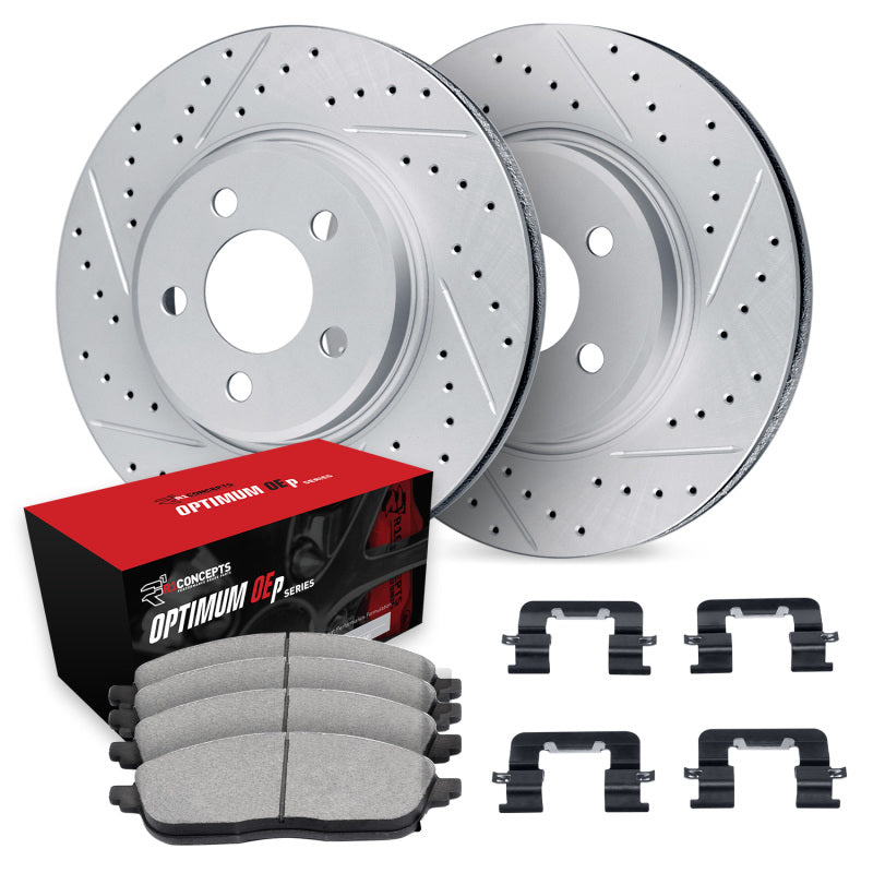 R1 14-18 Kia Forte Koup Front Drill/Slot Carbon Coated Rotor Set w/Optimum Pads