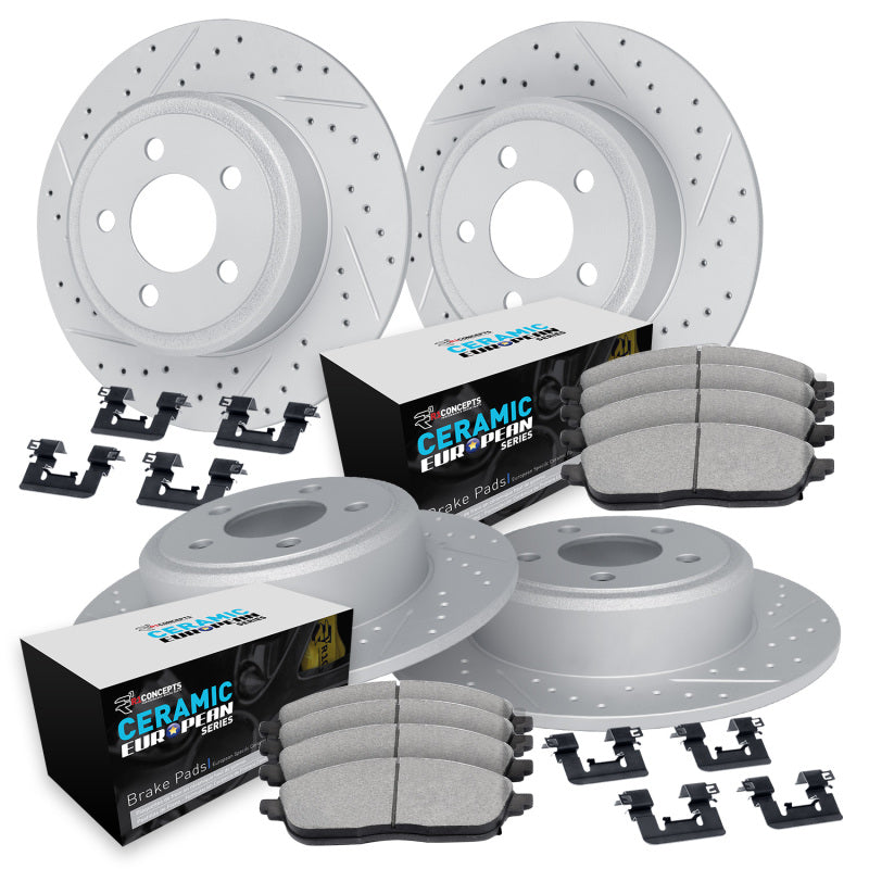 R1 17-20 Jaguar XE Front & Rear Drill/Slot Carbon Coated Rotor Set w/Euro Ceramic Pads