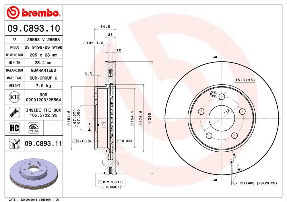Brembo OE 03-09 Mercedes-Benz E320 295mm Brake Disc - Front