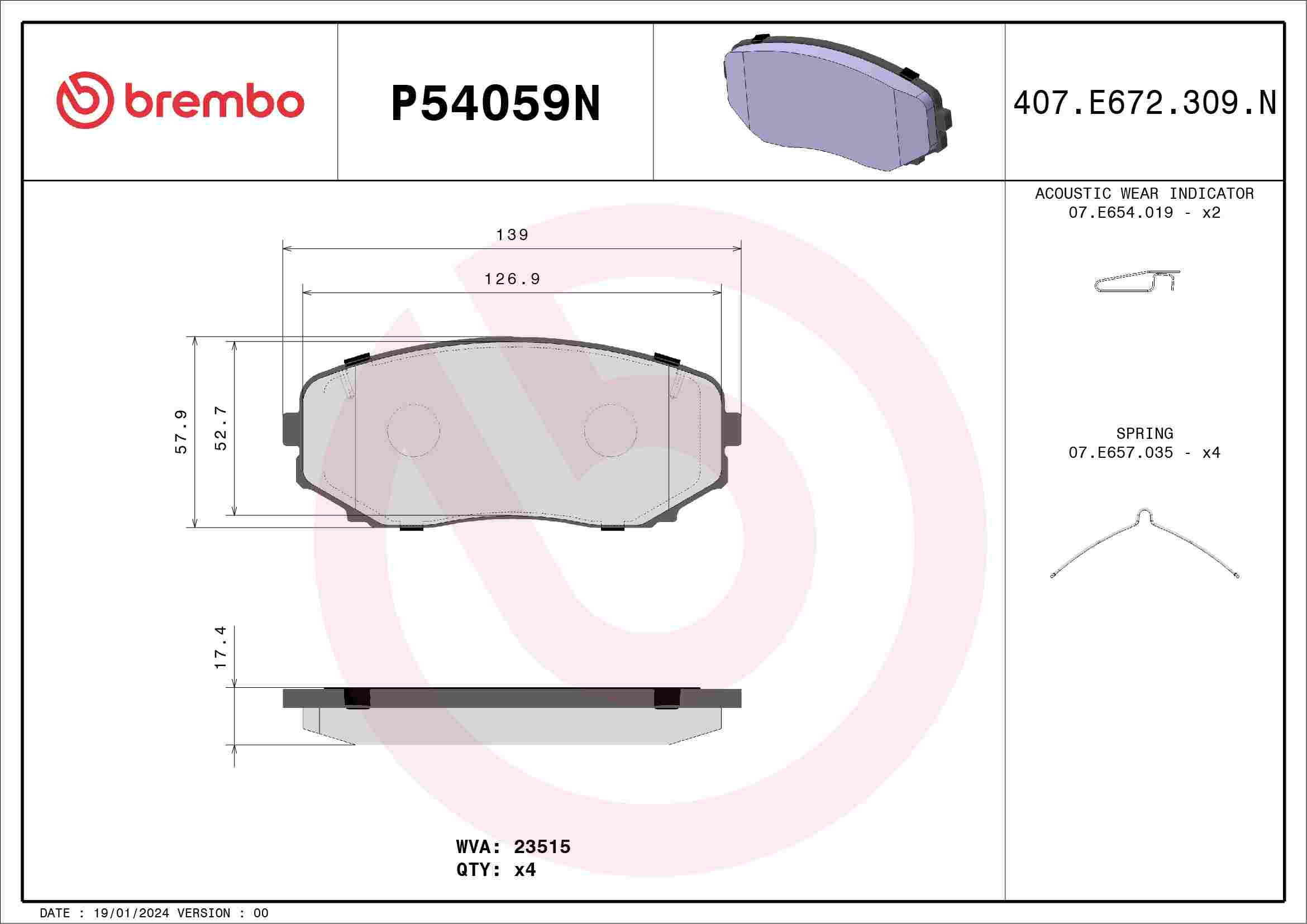Brembo 19-20 Ford Edge/ Mazda CX-9/ Lincoln MKX/ Mazda CX-7/ Mazda CX-5 Front NAO Brake Pad