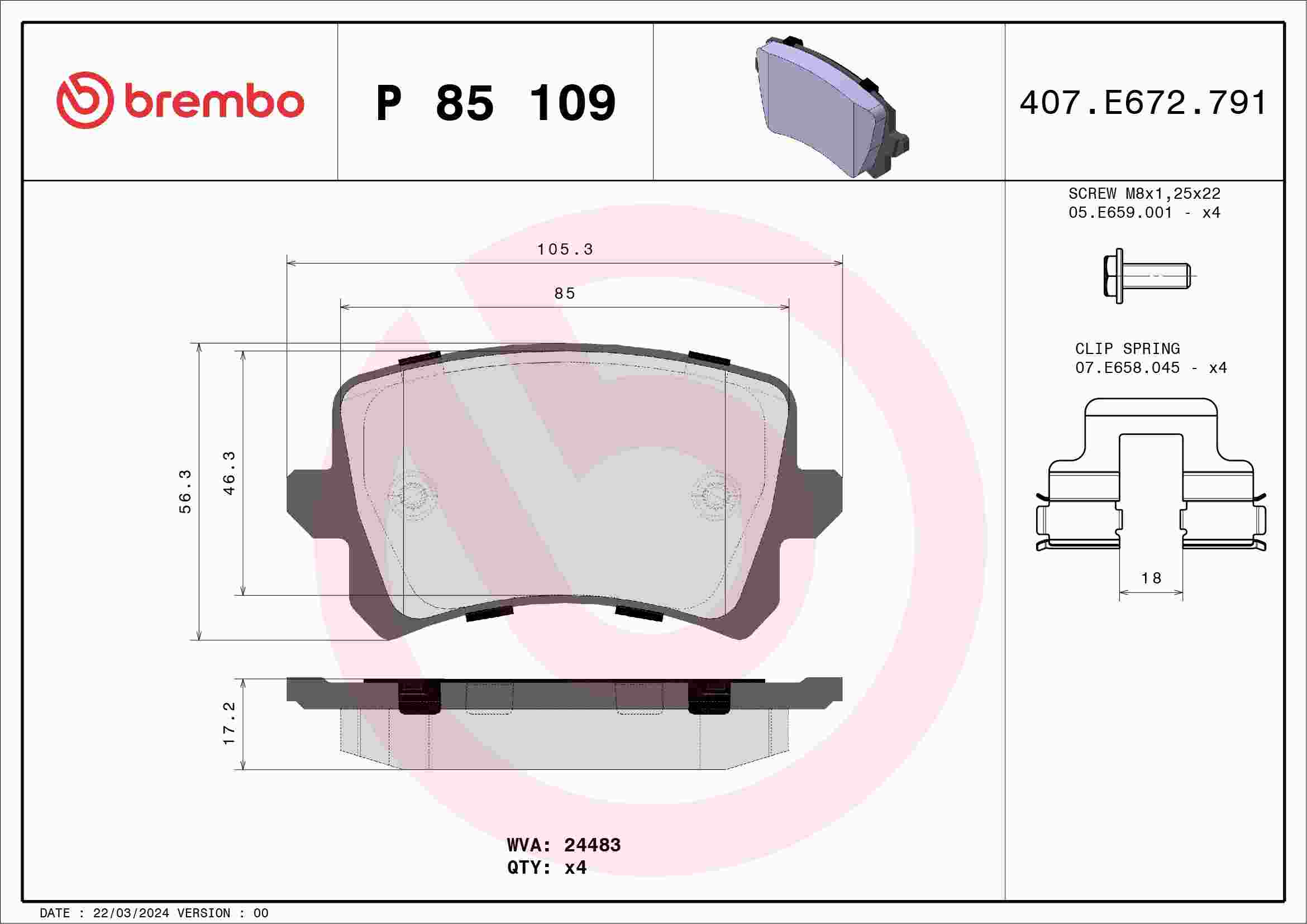 Brembo 2015 Volkswagen Tiguan/CC/Passat/ Audi Q3 QuattroRear Low-Met Brake Pad
