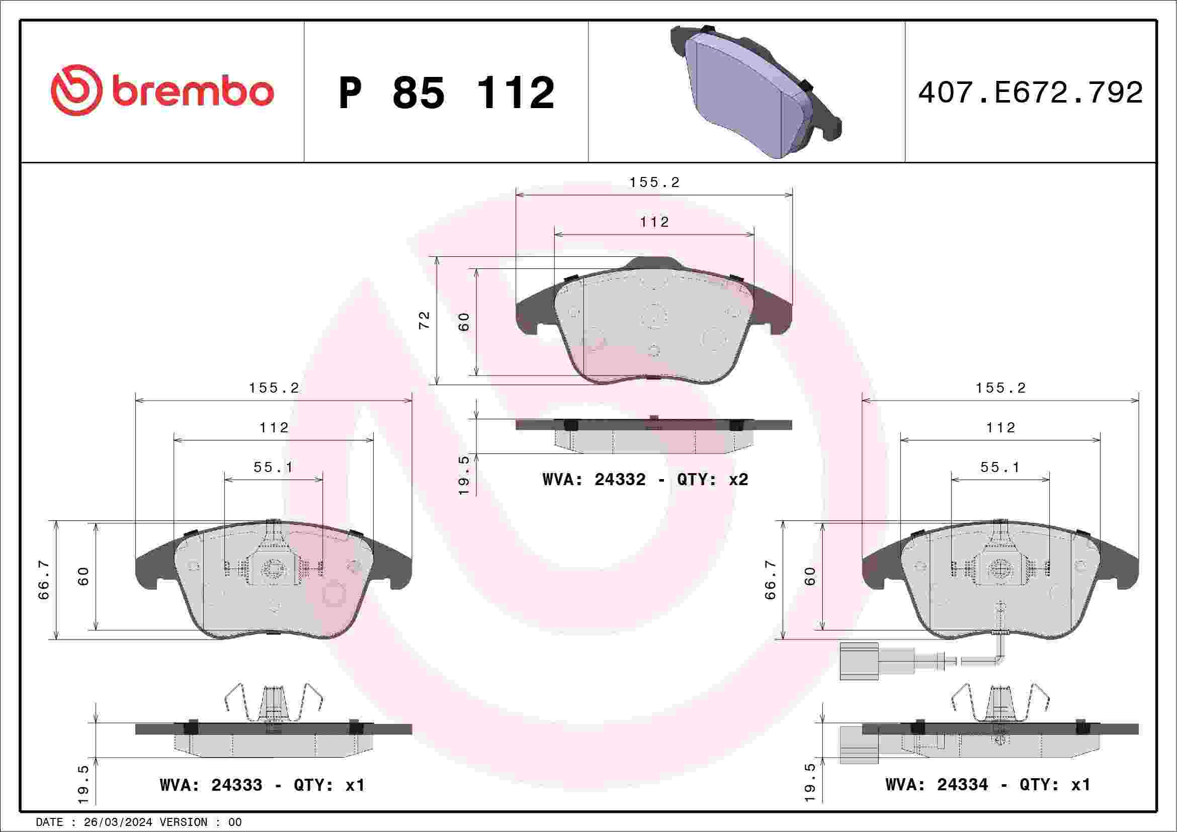 Brembo 17-18 Volkswagen Passat/Tiguan/ Audi Q3/Q3 Quattro Front Low-Met Brake Pad