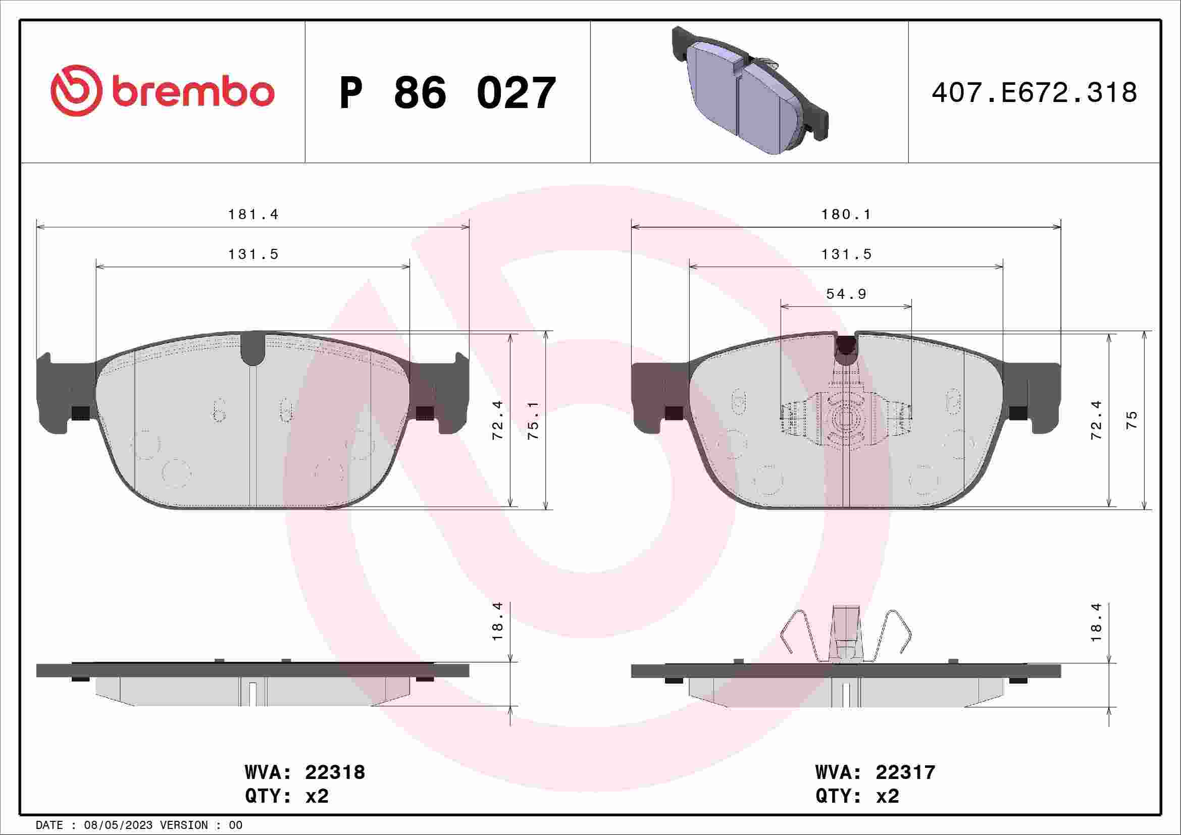 Brembo 18-21 Volvo XC60/Volvo XC90/XC40/S60/S90/V60 Cross Country Front Low-Met Brake Pad