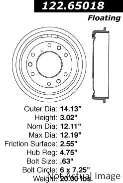 Centric 56-76 Ford F-350/P-350/400 Front Premium Brake Drum