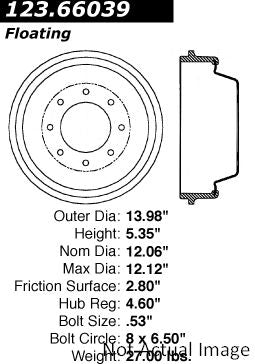 Centric 64-70 Chevrolet C20 Pickup C-TEK Standard Rear Brake Drum