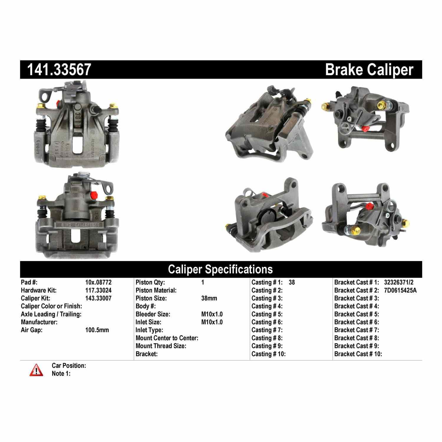 Centric 01-03 Volkswagen EuroVan / 02-08 Volkswagen Sharan Semi-Loaded Brake Caliper - Rear Right