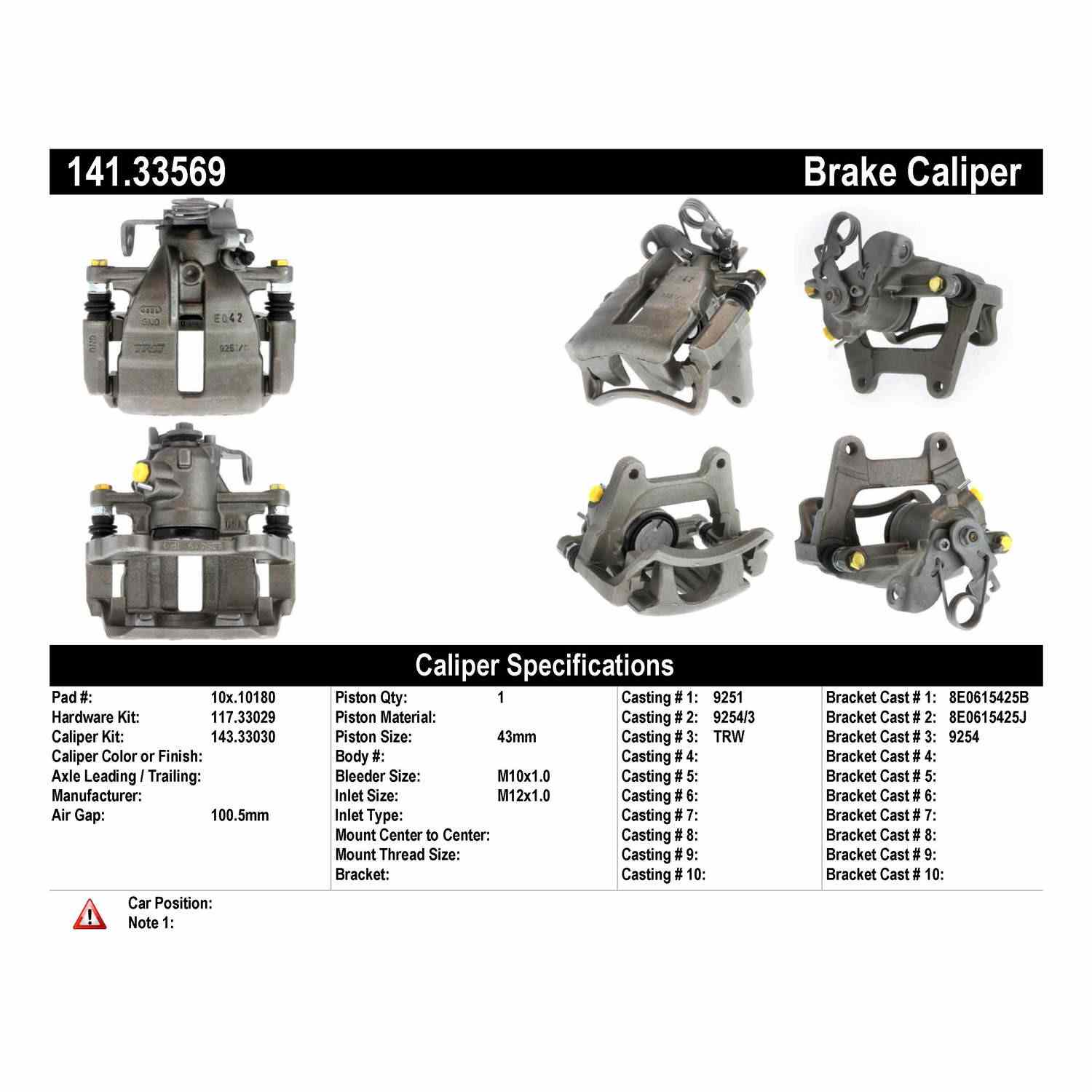 Centric 04-09 Audi S4 Semi-Loaded Brake Caliper - Rear Right