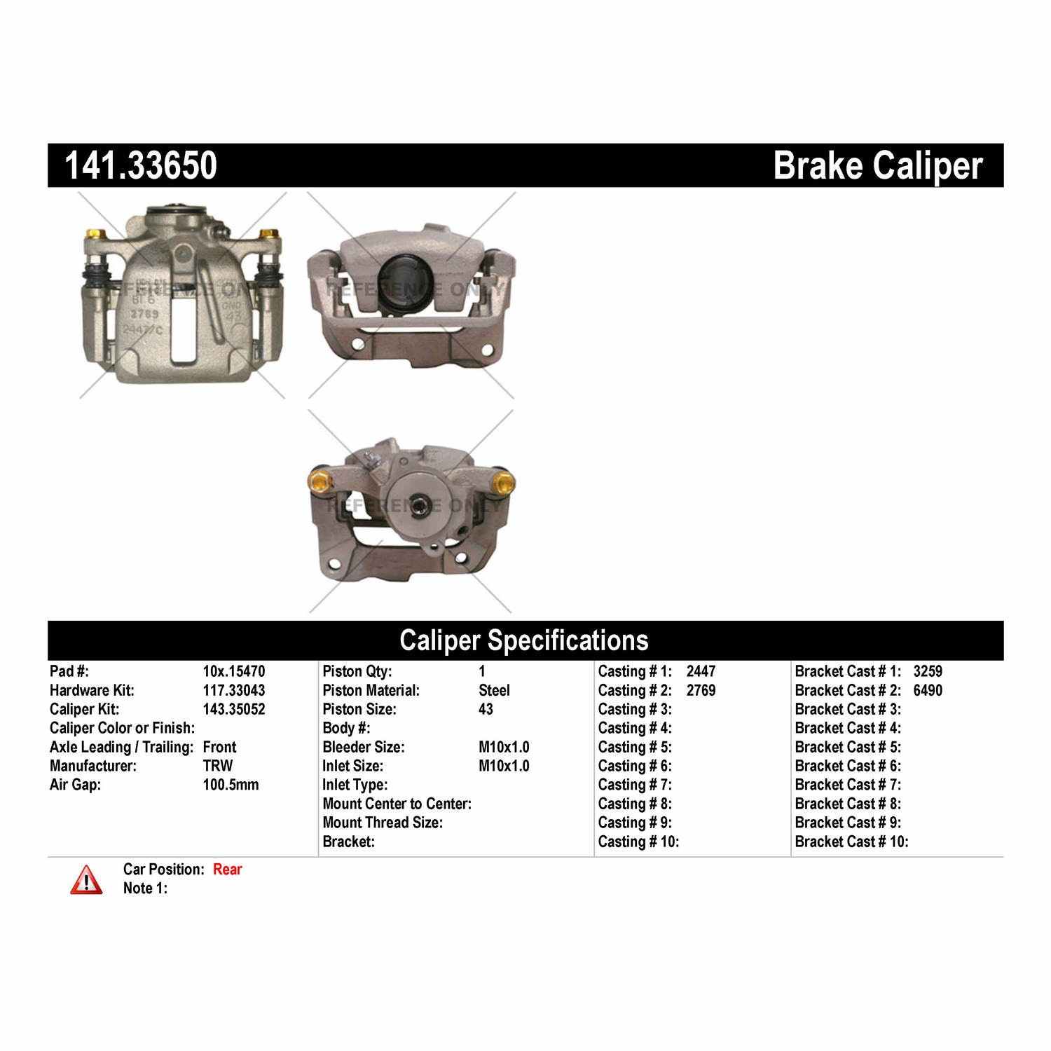 Centric 13-18 Audi A8 Quattro Semi-Loaded Brake Caliper - Rear Left