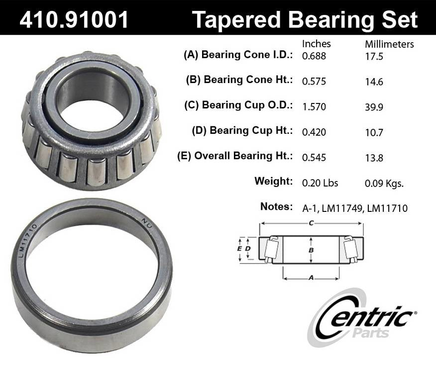 Centric 1999-2007 Volkswagen Pointer Premium Front Outer Wheel Bearing and Race Set
