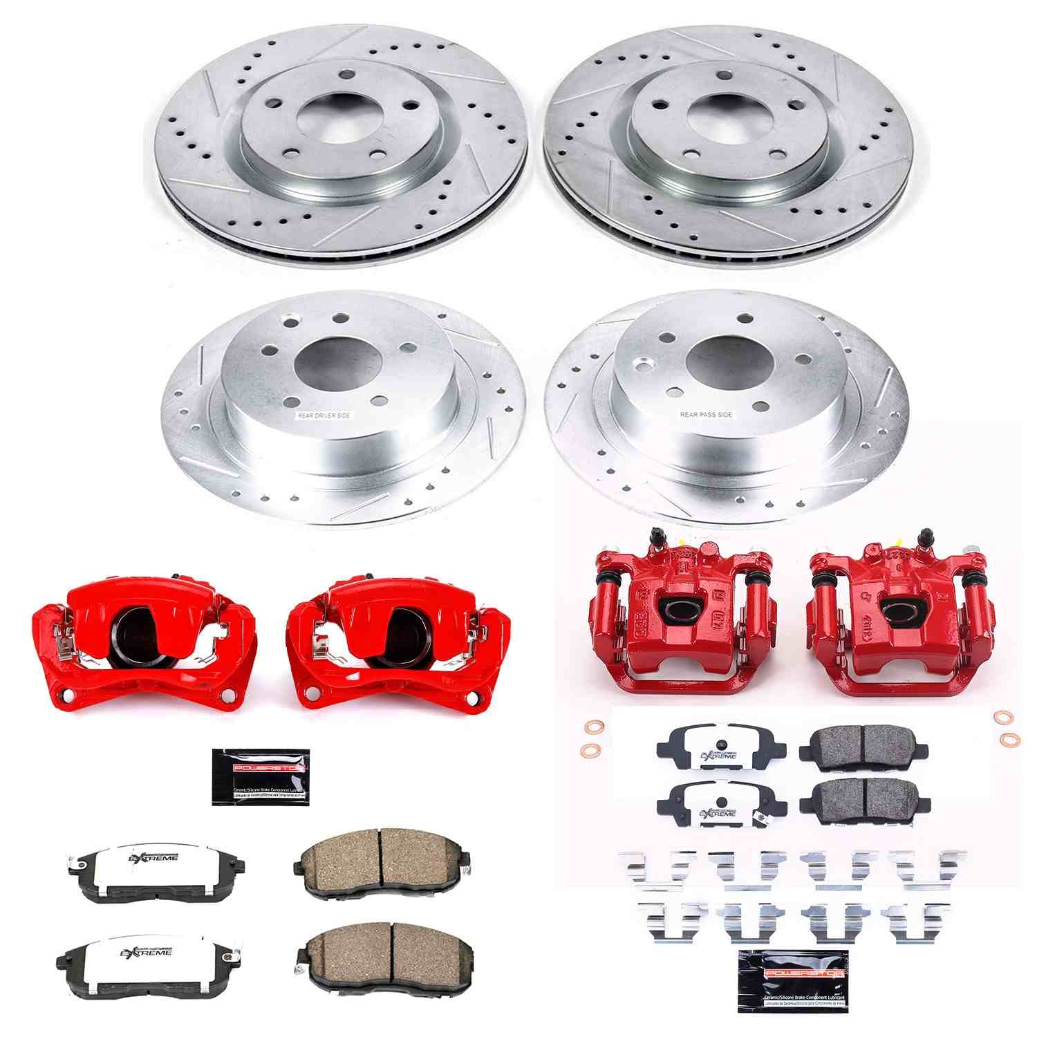Power Stop 07-10 Nissan Sentra Front & Rear Z26 Street Warrior Brake Kit w/Calipers