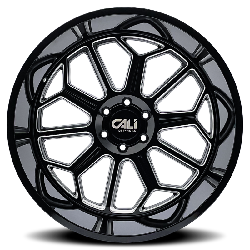 Cali Off-Road 9117 Auburn 24x14 / 8x170 BP / -76mm Offset / 125.2mm Hub Gloss Black Milled Wheel
