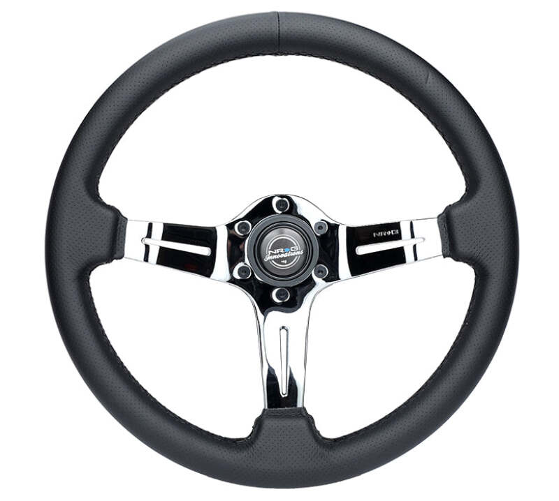 NRG Light Weight Gaming Steering Wheel - Splitz Chrome Silver Spokes Perforated Leather