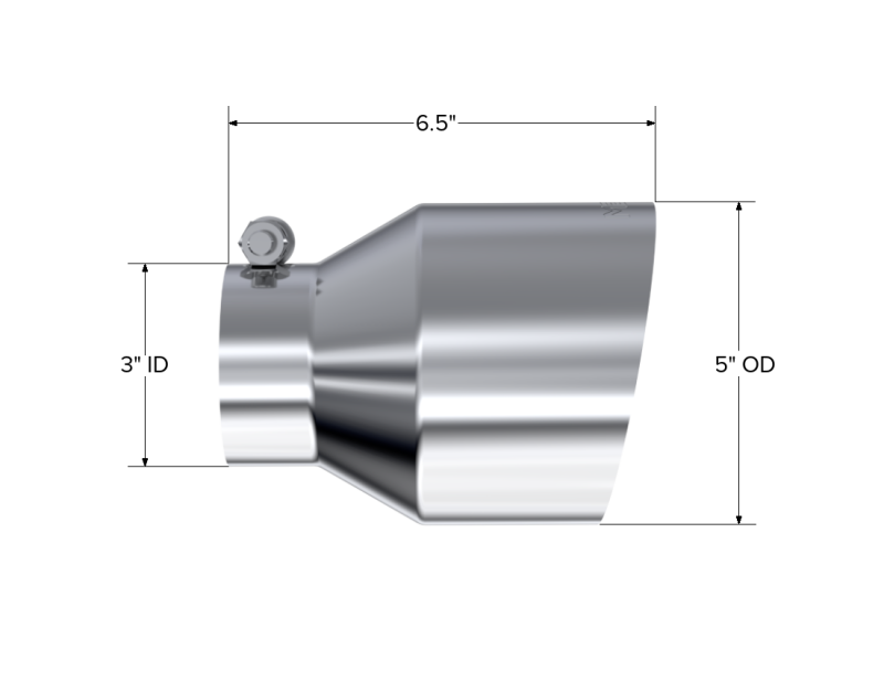 MBRP Universal T304 Stainless Steel Tip, 3in ID / 5in OD Out / 6.5in Length / Angle Cut Single Wall