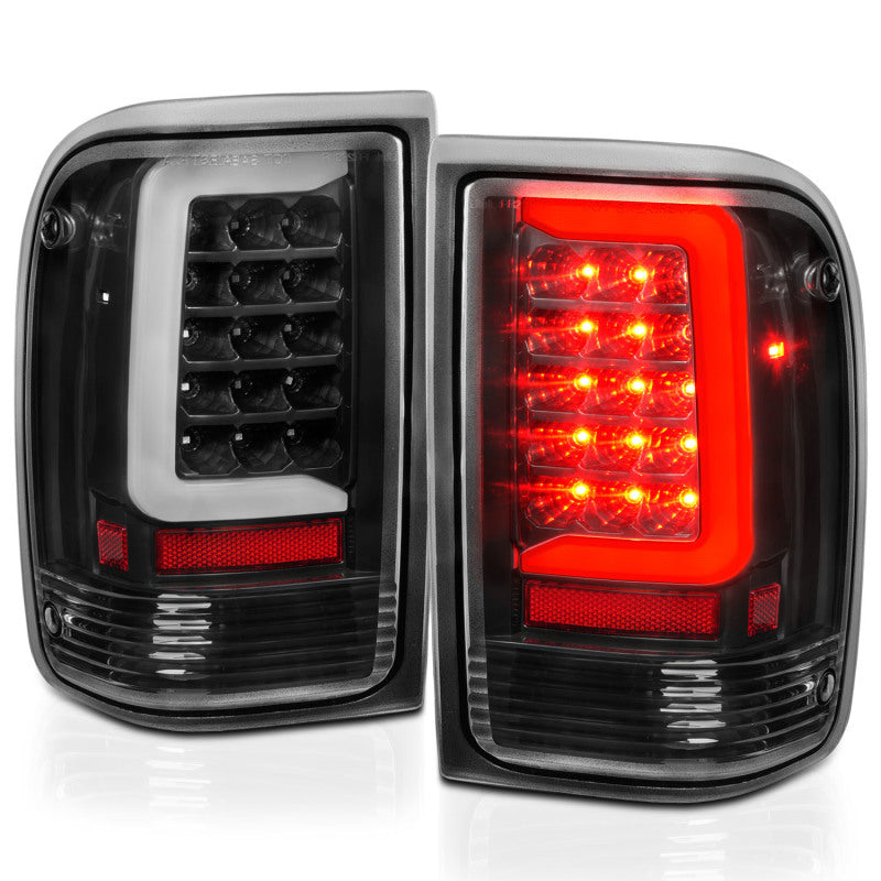 ANZO 1993-1997 Ford Ranger LED Tail Lights w/ Light Bar Black Housing Clear Lens