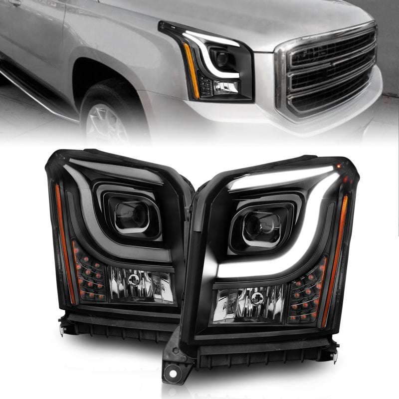 ANZO 15-17 GMC Yukon/Yukon XL Projector Headlights Black Housing/Clear Lens (w/ Light Bars)