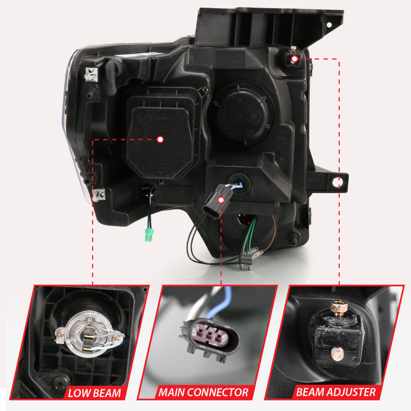 ANZO 2009-2013 Ford F-150 Projector Light Bar G4 Switchback Headlights Black Amber