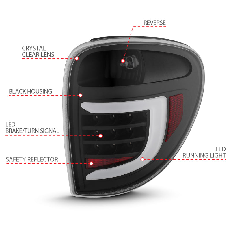 ANZO 2004-2007 Dodge Grand Caravan LED Tail Lights w/ Light Bar Black Housing Clear Lens