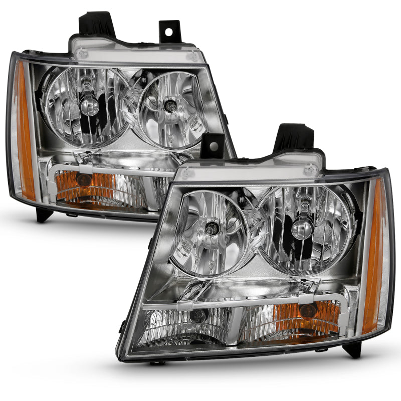 ANZO 2007-2014 Chevy Tahoe Crystal Headlight Chrome Amber(OE)