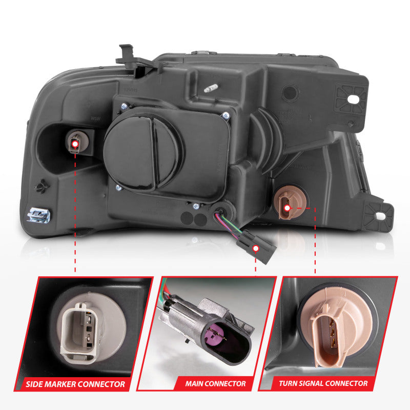 ANZO 2004-2008 Ford F-150 Projector Headlights w/ Light Bar Black Housing