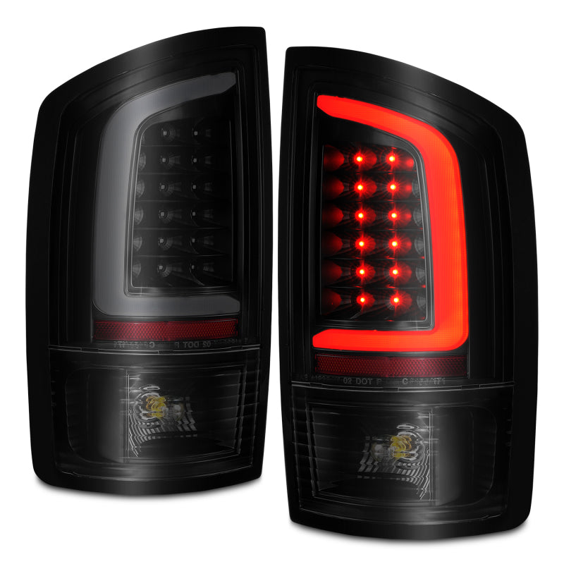 ANZO 2002-2006 Dodge Ram 1500 LED Tail Lights w/ Light Bar Black Housing Smoke Lens