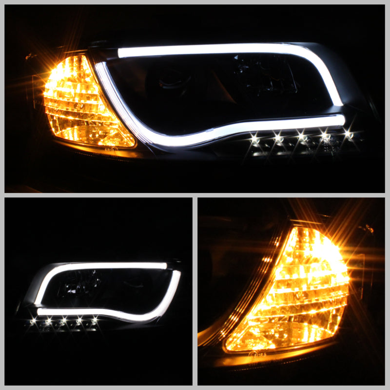 Spyder Audi A6 02-04 Projector Headlights Halogen Model Light Tube DRL Blk PRO-YD-ADA601-LTDRL-BK