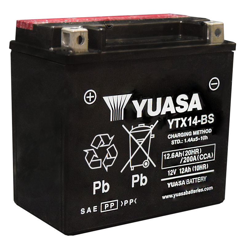 Yuasa YTX14-BS Maintenance Free AGM 12-Volt Battery w/Bottle