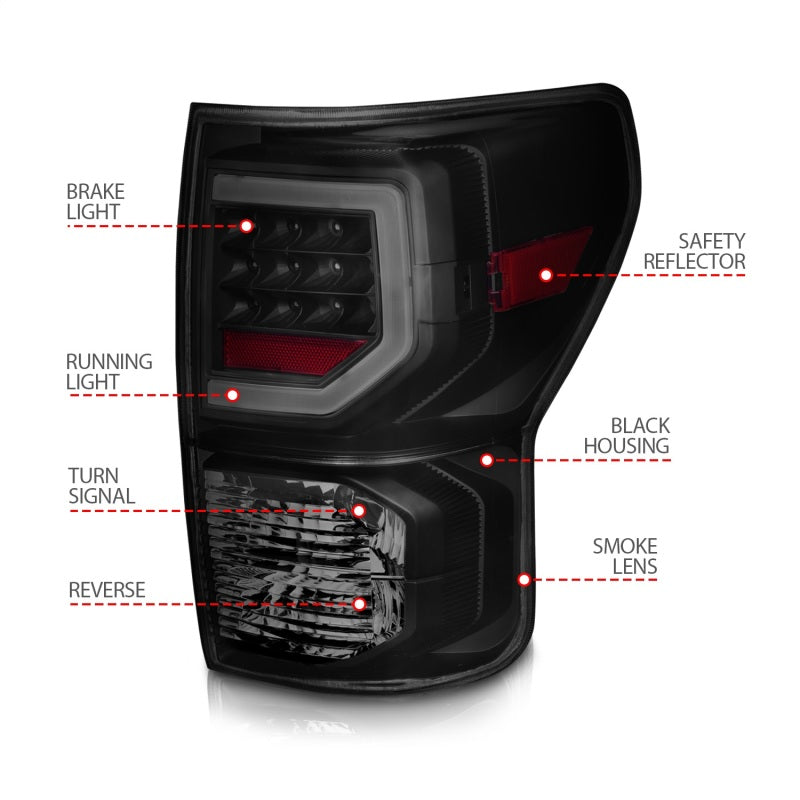 ANZO 07-11 Toyota Tundra Full LED Taillights Black Housing Smoke Lens G2 (w/C light Bars)