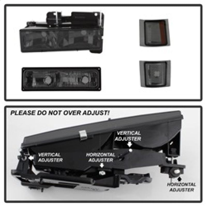 xTune Chevy Suburban 94-98 Headlights w/ Corner & Parking Lights 8pcs Smoked HD-JH-CCK88-AM-SM-SET