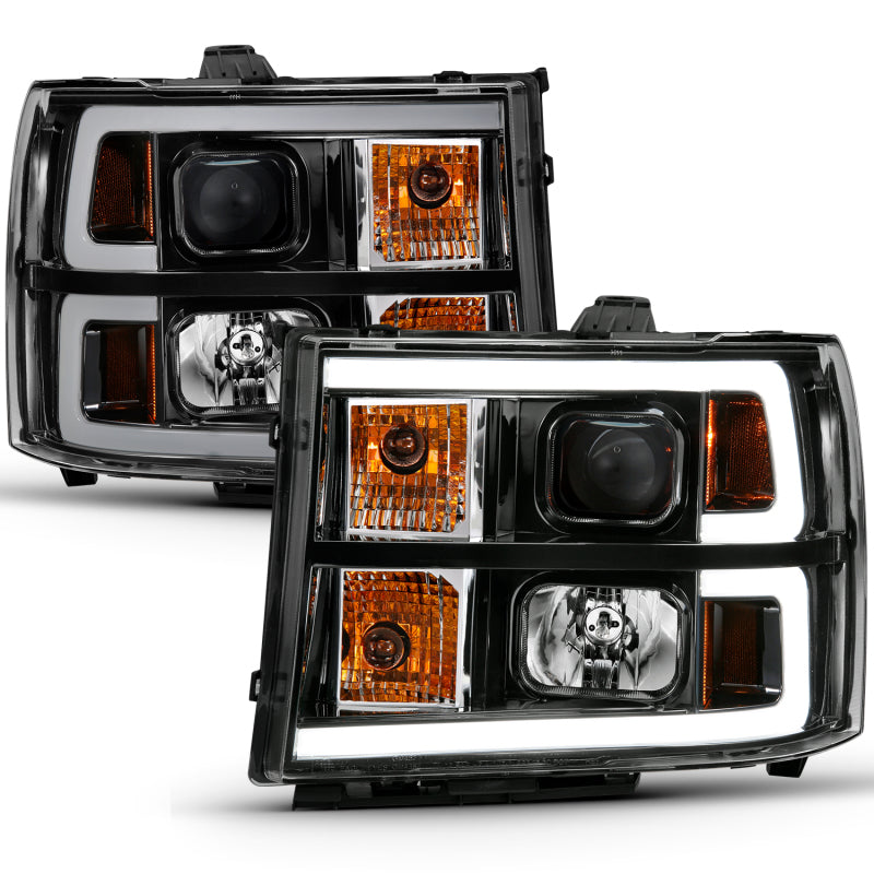 ANZO 2007-2013 GMC Sierra 1500 Projector Headlight Plank Style Black w/ Clear Lens Amber