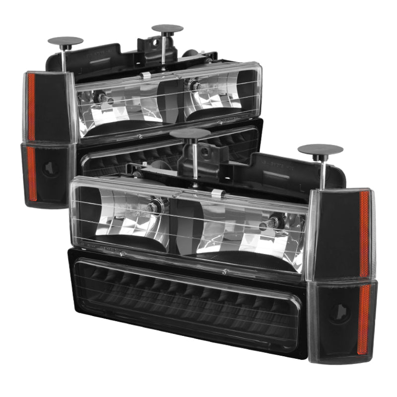 xTune GMC Yukon 92-93 Crystal Headlights w/ Corner & LED Bumper Black HD-JH-GMCCK88-LED-AM-BK-SET