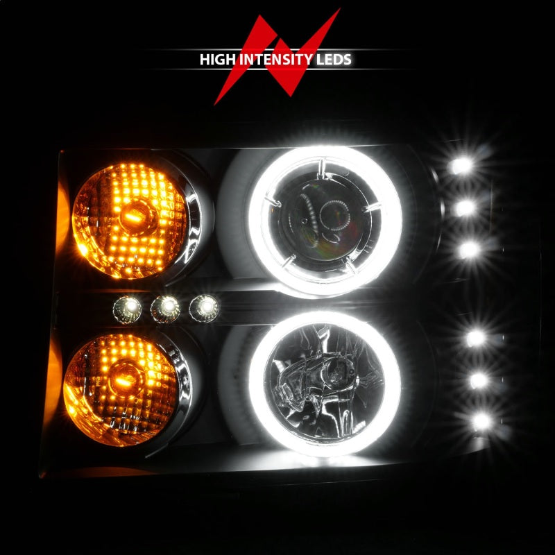ANZO 2007-2013 GMC Sierra 1500 Projector Headlights w/ Halo Black