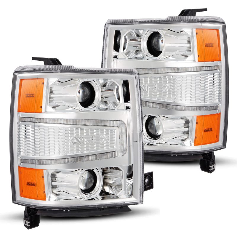 AlphaRex 14-15 Chevy 1500 PRO-Series Projector Headlights Chrome w/Sequential Signal & DRL