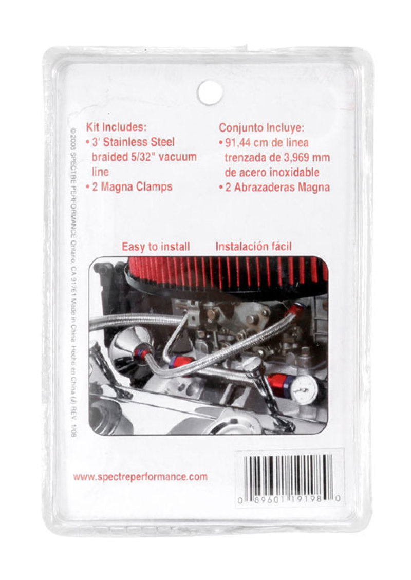 Spectre Stainless Steel Flex Vacuum Hose 5/32in. - 3ft. - Chrome