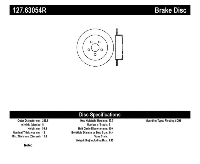 StopTech 03-09 Chrysler PT Cruiser Tur / 03-05 Dodge Neon SRT-4 Rear Right Slotted & Drilled Rotor
