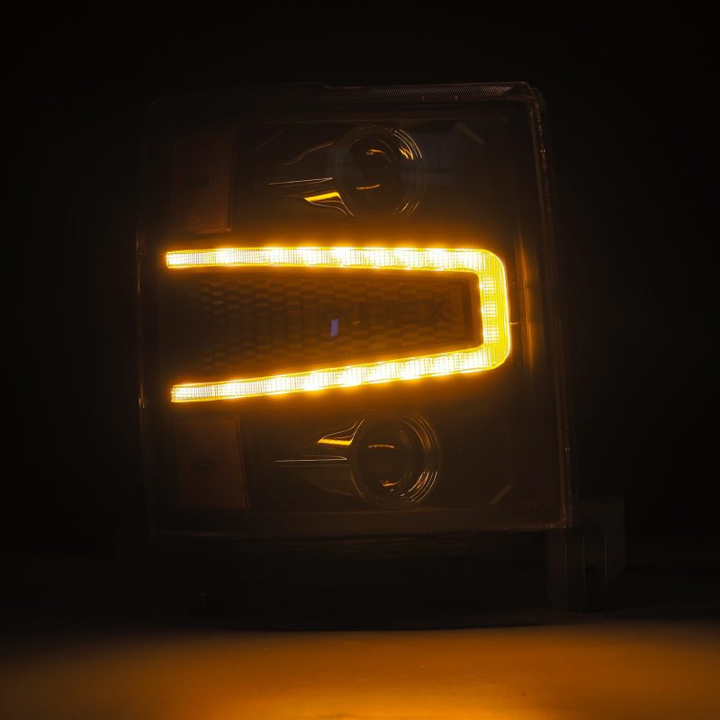 AlphaRex 14-15 Chevy 1500 PRO-Series Projector Headlights Black w/ Sequential Signal & DRL