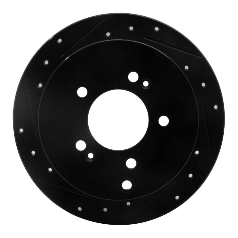 R1 01-16 Hyundai Santa Fe Rear Left Drilled & Slotted Black Brake Rotor