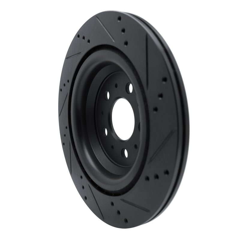 R1 2017-2025 Tesla Model 3 Rear Left Drilled & Slotted Black Brake Rotor