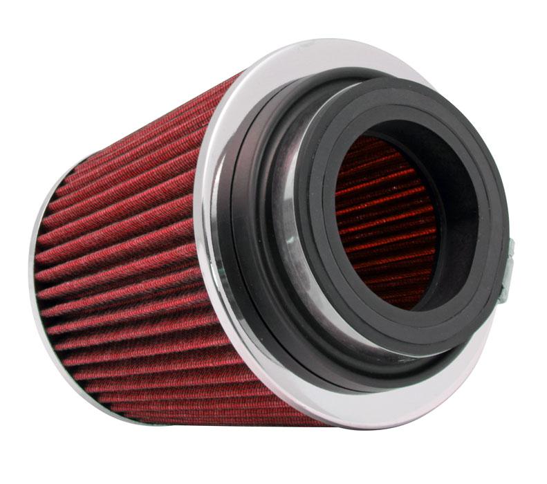 K&N Universal Air Filter Chrome Round Tapered Red - 4in ID x 1.125in L x 5.5in H (Multi Lingual)
