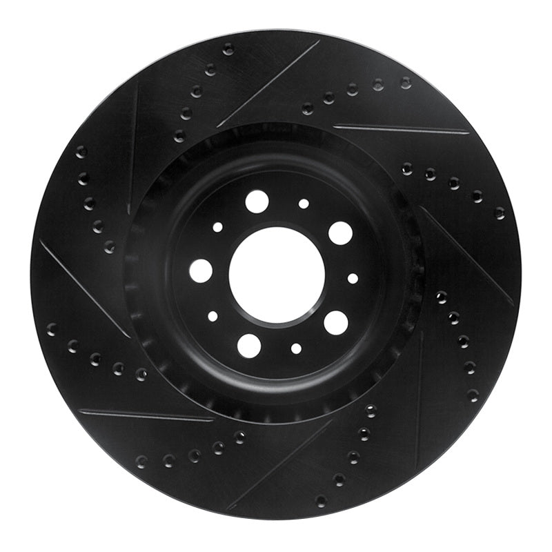 R1 04-07 Volvo V70 Front Right Drilled & Slotted Black Brake Rotor